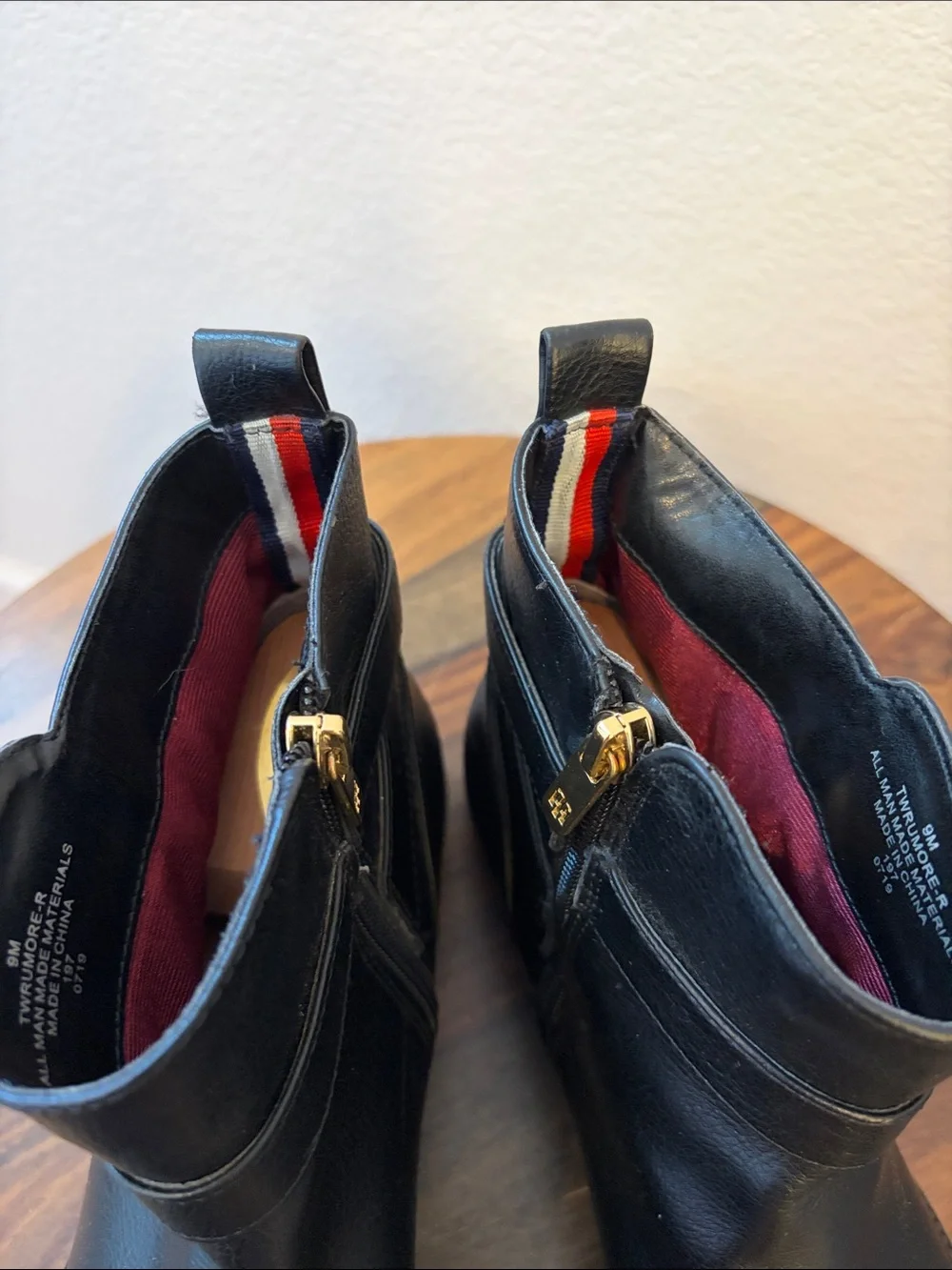 Tommy Hilfiger Black Faux Leather Booties with Gold Hardware